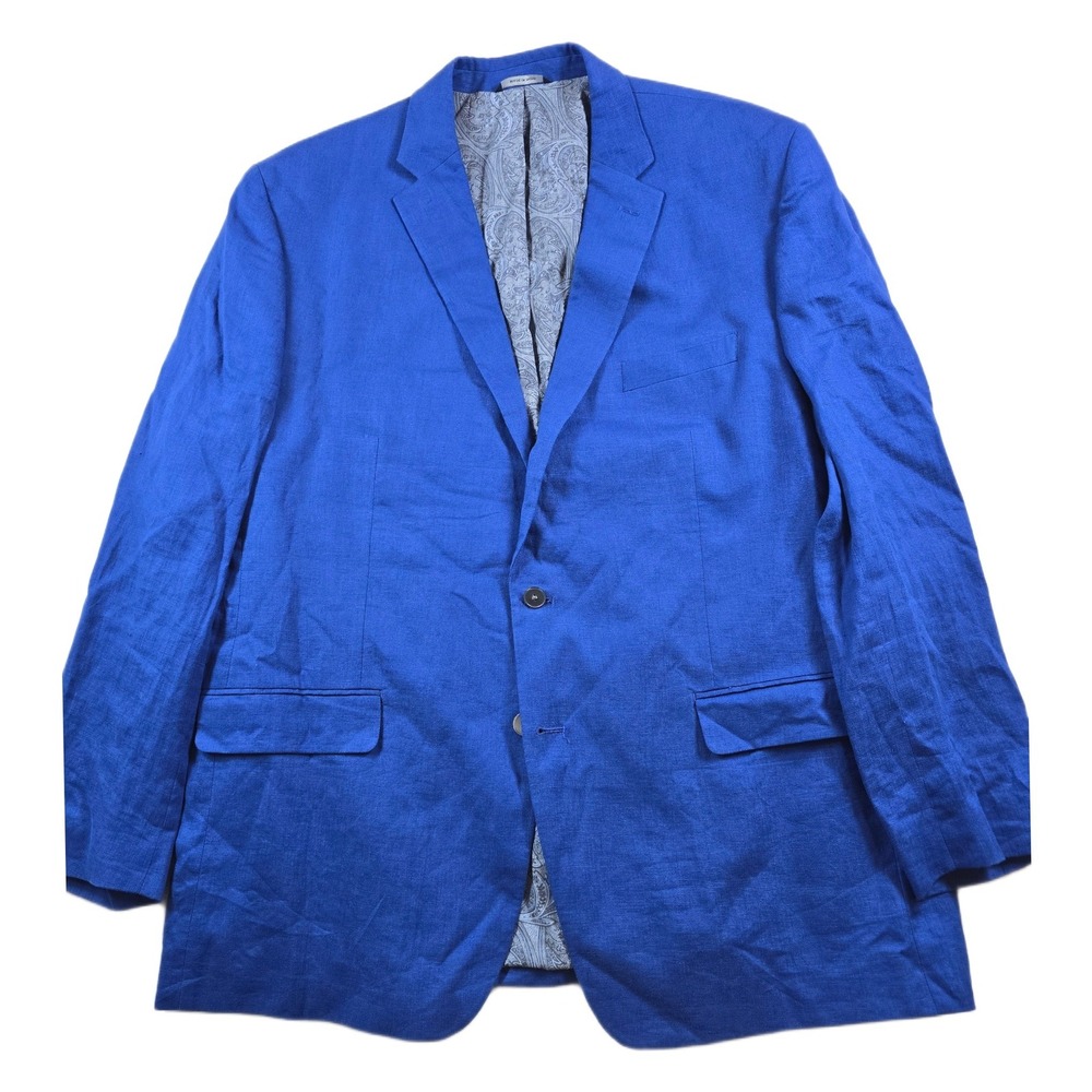 Ralph Lauren 100% Linen Sport Coat Mens 48L 48 Royal Blue Paisley Lining Blazer